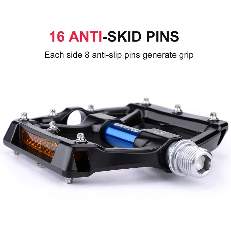 CXWXC Road/MTB Bike Pedals - Aluminum Alloy Bicycle Pedals - Mountain Bike Pedal with Removable Anti-Skid Nails (D:Black-Blue) - Image 3